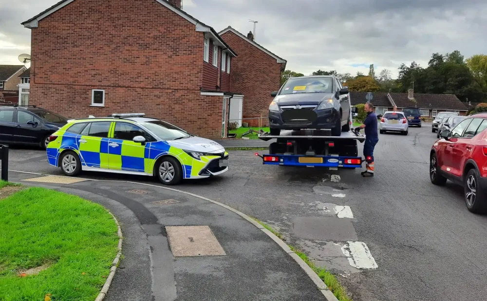 The car was towed away from a street in Chard on Sunday morning. Picture: Avon & Somerset Police