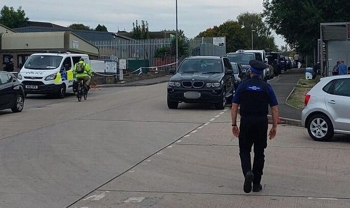 Police on the Lufton Trading Estate in Yeovil after reports of gunfire. Pictures: Avon & Somerset Police