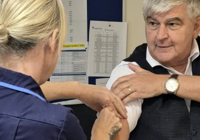 Cllr Oakes receiving his flu jab. Picture: Somerset Council