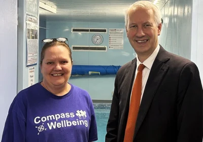 Compass Wellbeing manager Michelle Edwards with MP Gideon Amos at the Taunton centre
