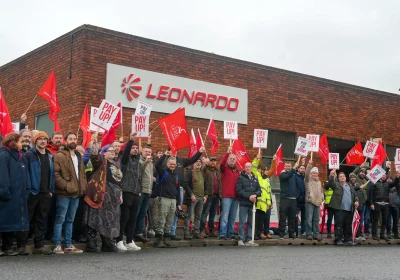 Leonardo workers on the picket line in Yeovil. Picture: Unite