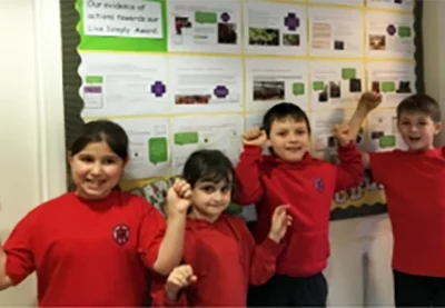 Pupils celebrating the award