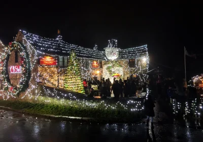 The Queen Victoria Inn, in Priddy, is famous for its Christmas lights