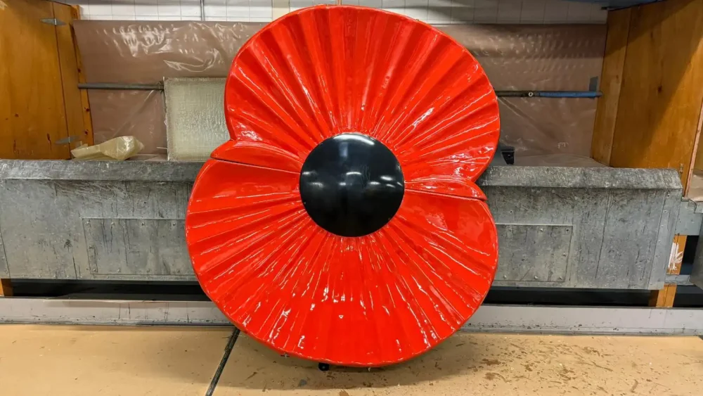The giant poppy has been repaired and is in place at Market House, Taunton. Picture: Taunton Town Council