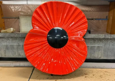 The giant poppy has been repaired and is in place at Market House, Taunton. Picture: Taunton Town Council