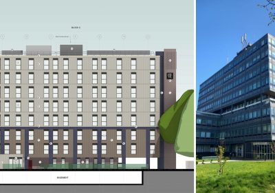 How the development of Block C in Taunton could look, left, and how it looks now, right. Pictures: Prime/Somerset Council