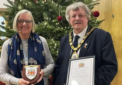 Christine Lawrence, with Cllr Mike Best, served on councils in Somerset for more than three decades. Picture: Somerset Council