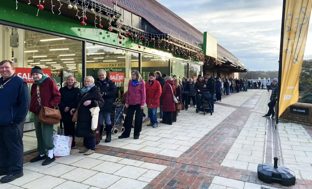 Shoppers queued outside ahead of the new Dunelm store in Yeovil opening. Picture: Quedam Centre