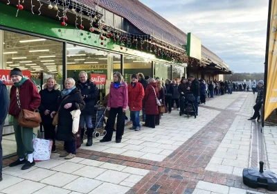 Shoppers queued outside ahead of the new Dunelm store in Yeovil opening. Picture: Quedam Centre