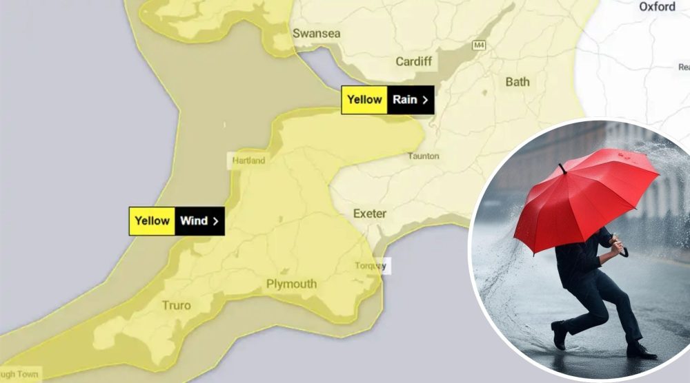 Weather warnings are in place for later on Monday and into Tuesday across Somerset. Picture: Met Office