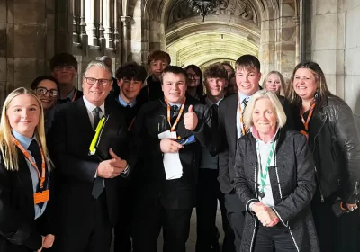 Whitstone School pupils with MP Tessa Munt and the Prime Minister, Sir Keir Starmer