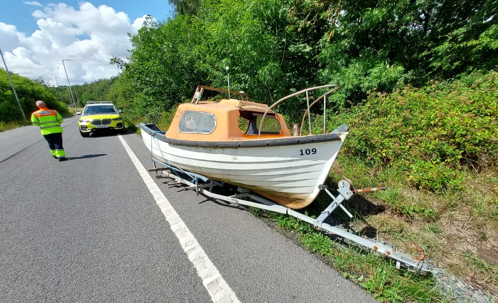 The boat was found by the side of the A42 in Leicestershire. Picture: National Highways