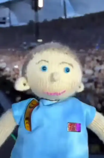 The Chris Martin doll on stage during Coldplay's world tour