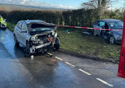 Two cars were badly damaged in the crash, at Holton, near Wincanton. Picture: Wincanton Fire Station