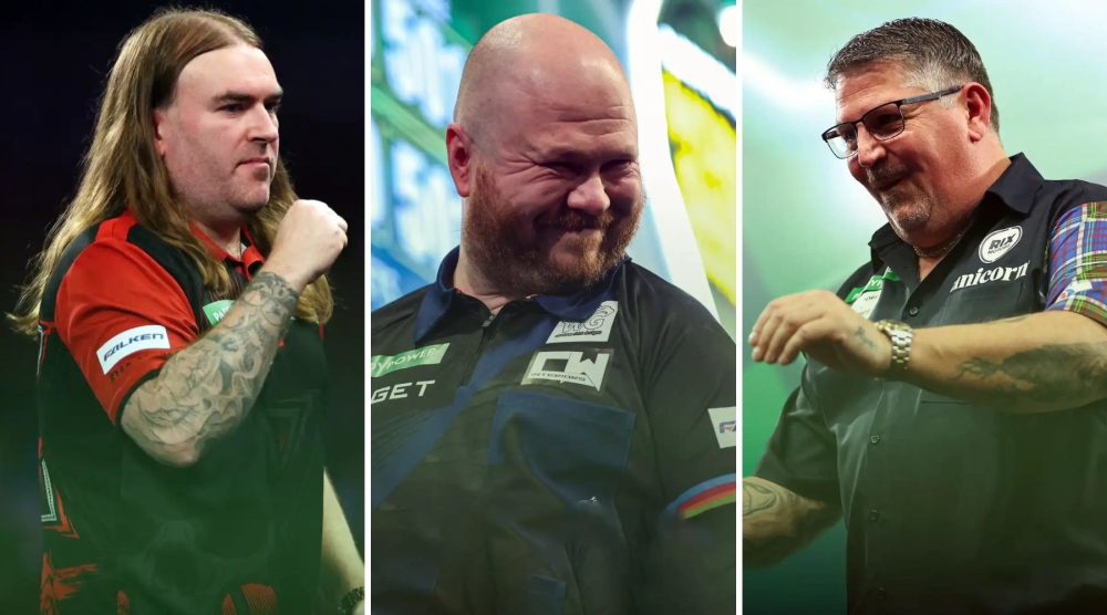 Ryan Searle, left, made it through, along with Gary Anderson, right, but Justin Hood lost out at Ally Pally. Pictures: PDC