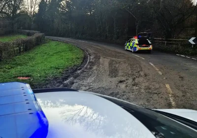 The B3151 on the outskirts of Somerton was closed after reports of slurry spilled on the road