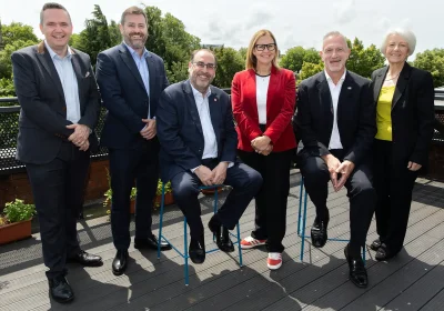 North Somerset Council leader Mike Bell, left, with other WECA council leaders and the Mayor, red jacket. Picture: West of England Mayoral Combined Authority/Freia Turland