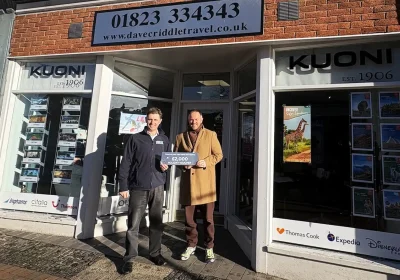 Summerfield Homes sales and marketing director, Philip Morgan, left, with Joel Criddle, of Dave Criddle Travel in Taunton. Picture: Summerfield