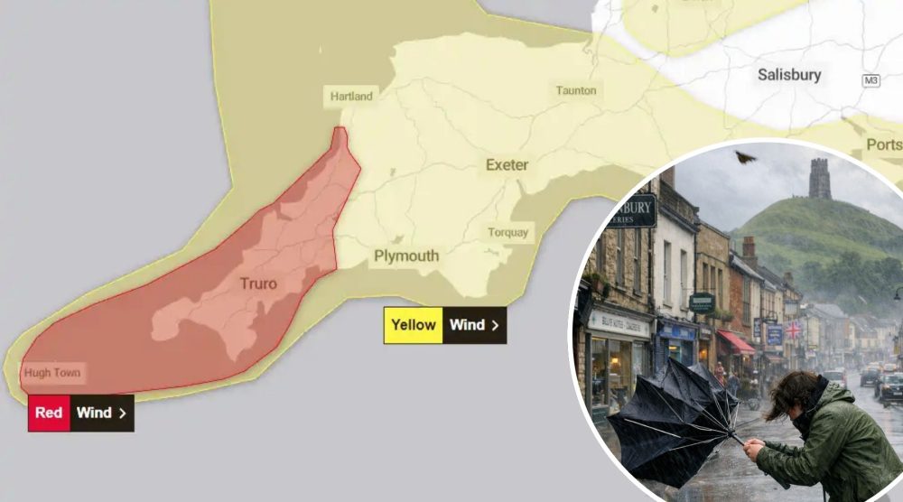 Somerset is being warned to expect winds of up to 70mph overnight into Friday. Picture: Met Office