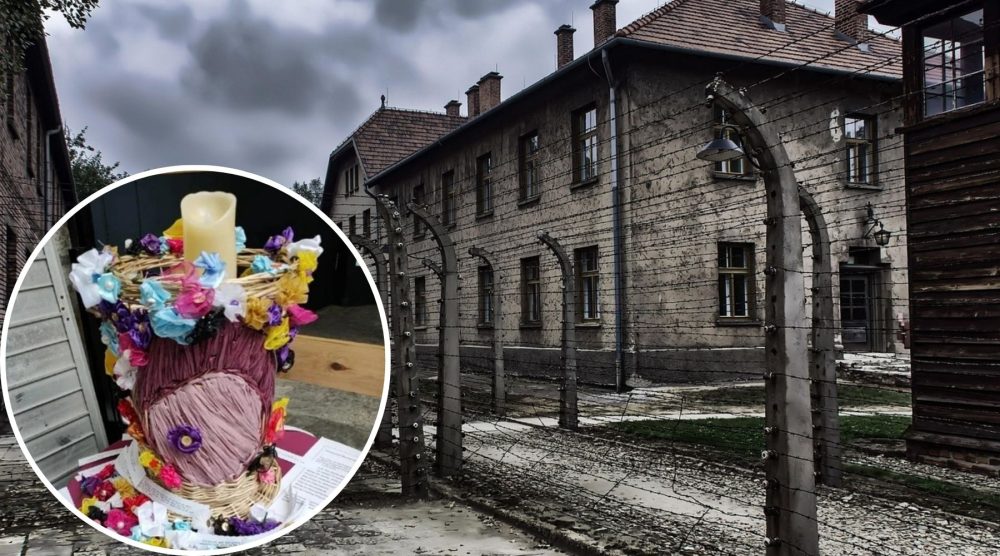 The candle marks 80 years since the liberation of Auschwitz and Birkenau
