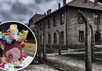 The candle marks 80 years since the liberation of Auschwitz and Birkenau
