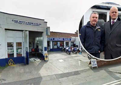 Anderson & Wall owner Richard Humphrey with Bridgwater MP, Ashley Fox, inset