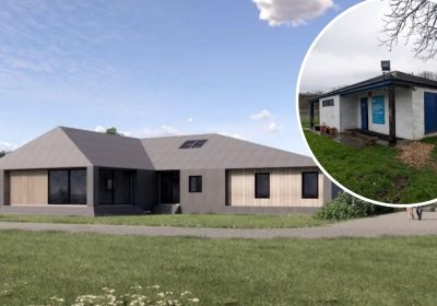 How the new Glastonbury Sea Cadets building could look and, inset, the current structure. Pictures: Orme/Somerset Council