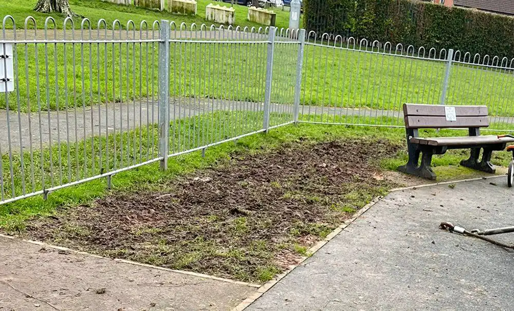 Curned up grass was among damage at the Victoria Park play area. Picture: Bridgwater Town Council