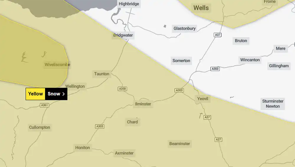 Weather warnings are in place for much of Somerset for Thursday and Friday. Picture: Met Office