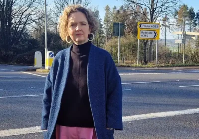 Frome & East Somerset MP Anna Sabine at the Terry Hill crossroads, near Radstock