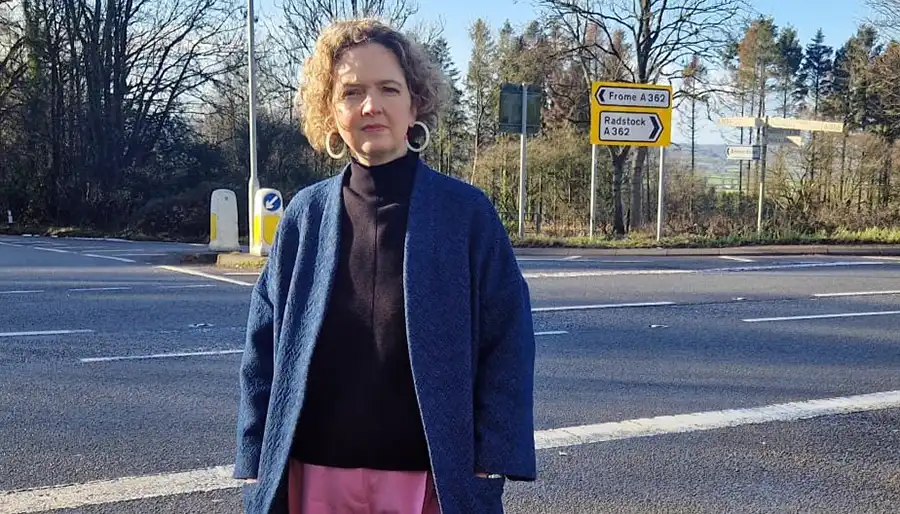Frome & East Somerset MP Anna Sabine at the Terry Hill crossroads, near Radstock