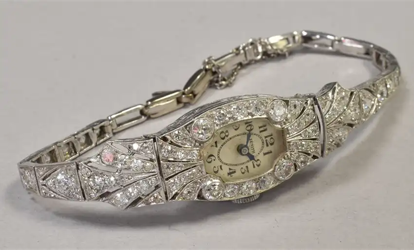 An Art Deco platinum and diamond ladies cocktail watch made £1,100. Picture: GTH