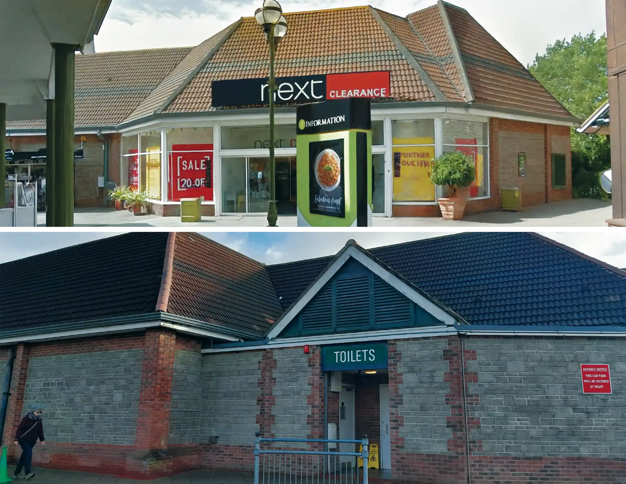 The building is currently home to the Next Clearance store and a toilet block behind. Pictures: Harris Partnership/Somerset Council