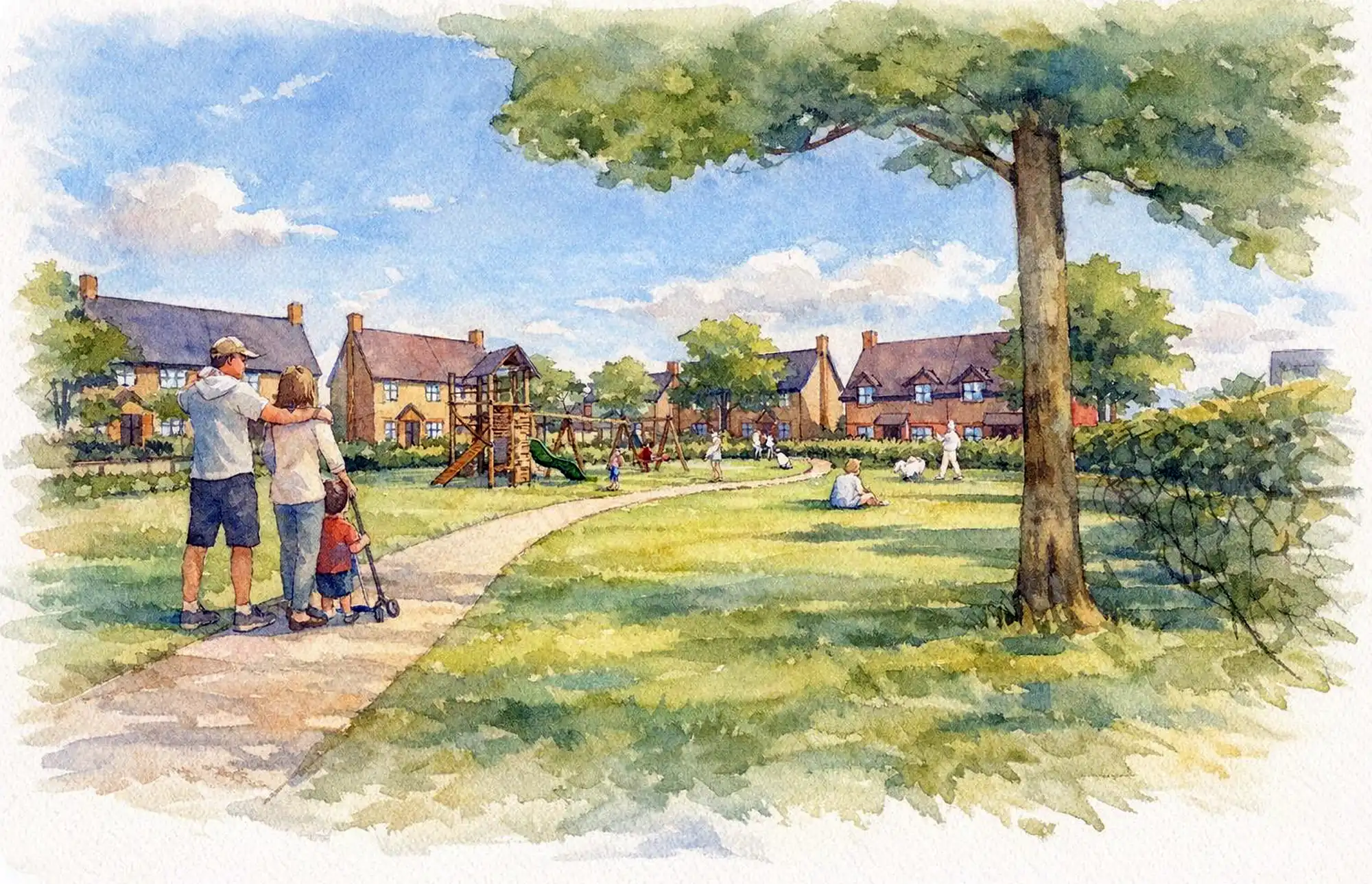 A green space would be at the heart of the development, including a play area. Picture: DMW Architects/Somerset Council