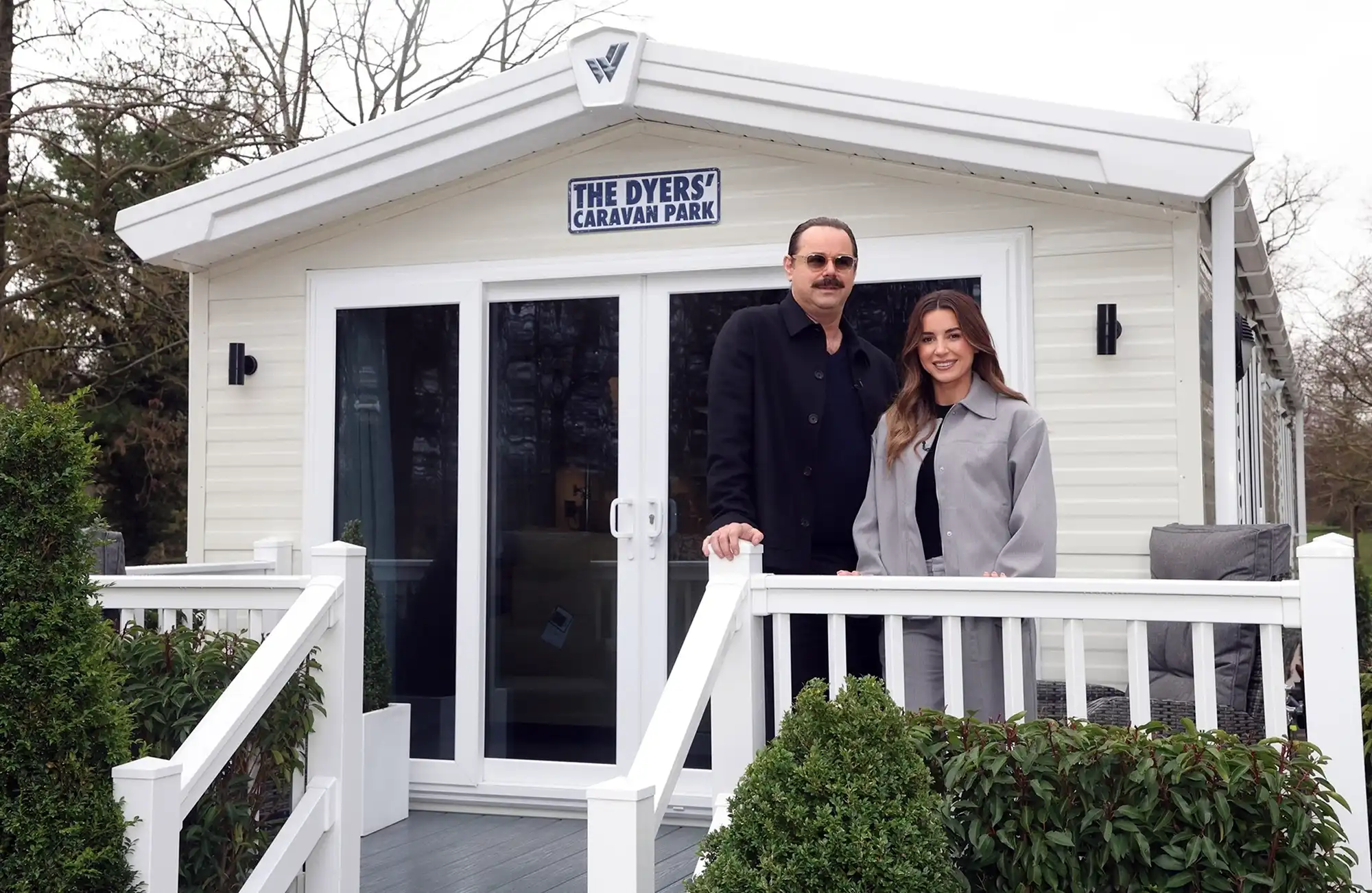 Danny and Dani Dyer at the mobile home provided by a Somerset company