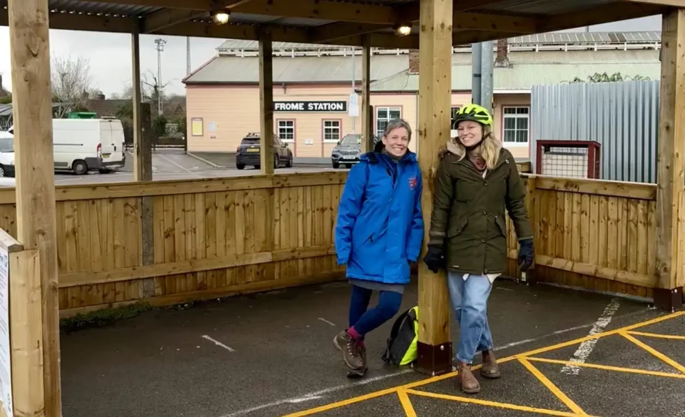 Emma Morris, GWR senior community impact manager, and Holly from the Frome team at the new hire bike shed. Picture: Frome Town Council