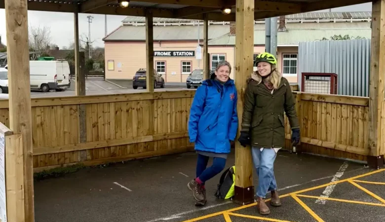 Emma Morris, GWR senior community impact manager, and Holly from the Frome team at the new hire bike shed. Picture: Frome Town Council