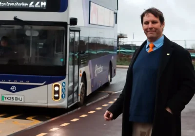 Cllr Wilkins at the new park and bus site at Comeytrowe, Taunton. Picture: Somerset Council
