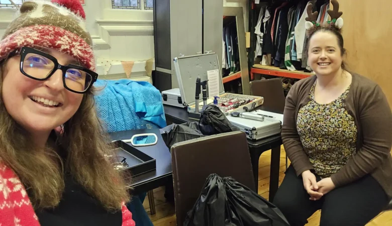 Taunton Specsavers manager Nicole Hawkins and clinical lead optometrist Amy Sampson putting together the winter care packages