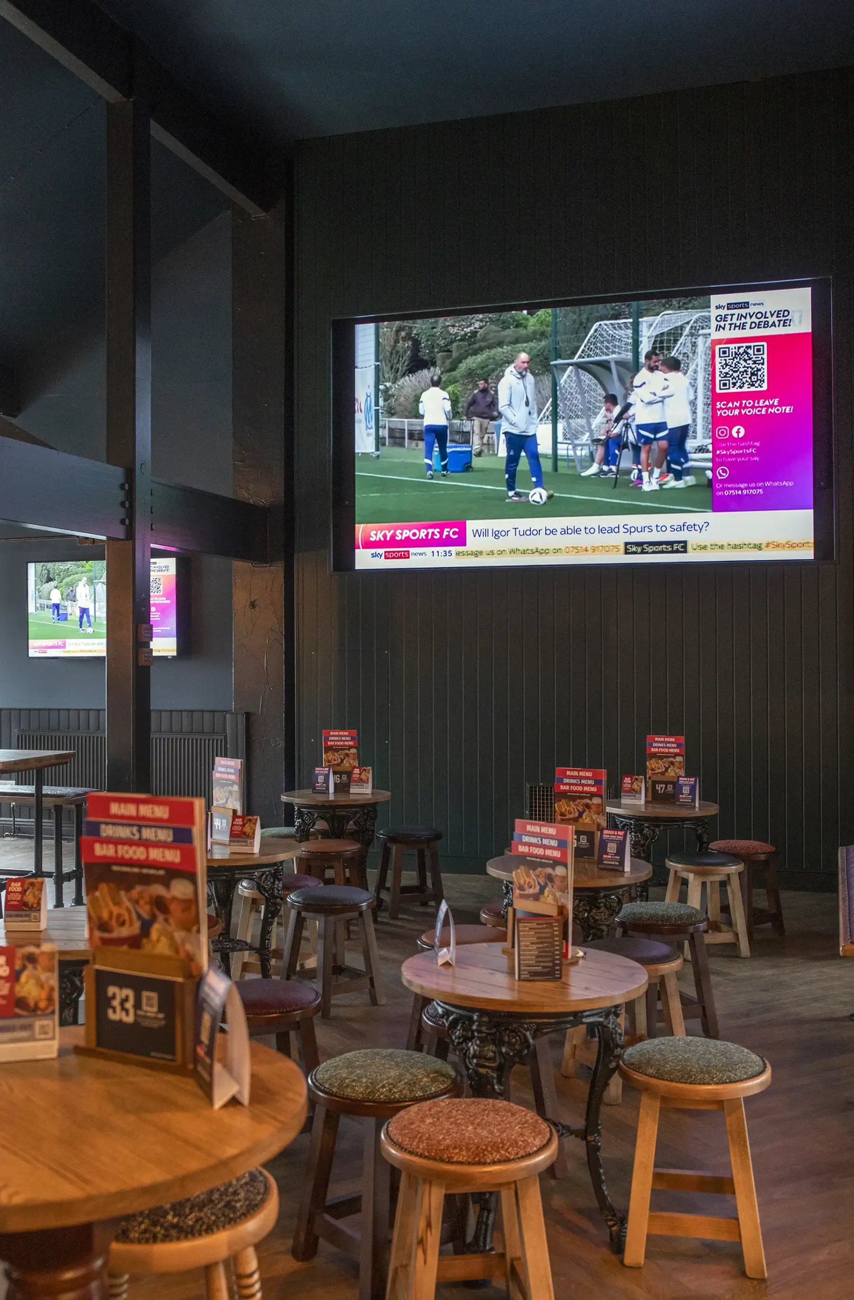 A screenmeasuring more than 1.5m tall shows the big sports events at The Arrow, in Yeovil