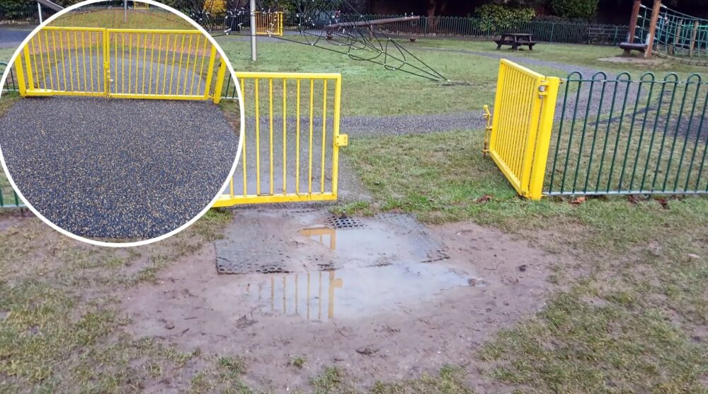 The entrance to Collett Park play area has been improved thanks to the Tesco blue chip scheme. Pictures: Shepton Mallet Town Council