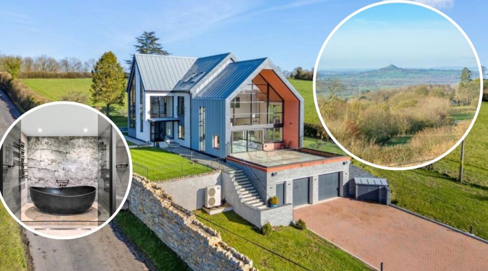 The property, in Pilton, overlooks the Glastonbury Festival site - with a balcony to take it all in
