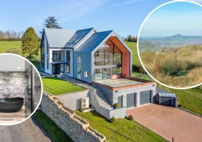 The property, in Pilton, overlooks the Glastonbury Festival site - with a balcony to take it all in