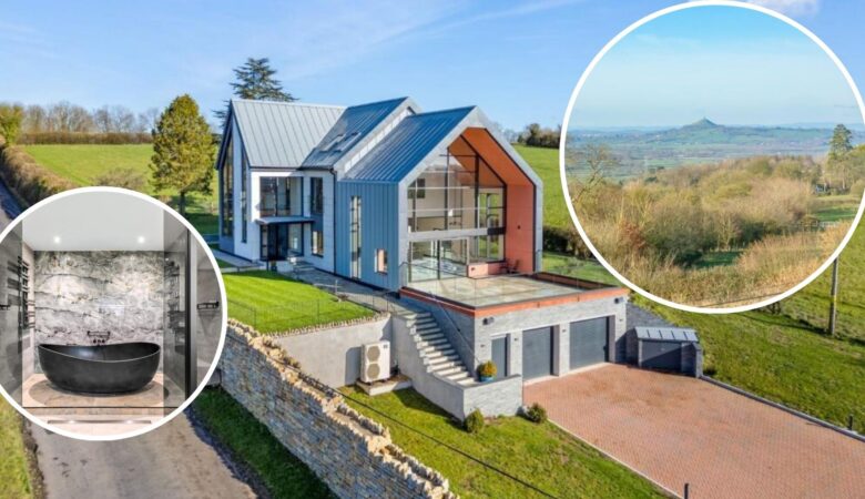 The property, in Pilton, overlooks the Glastonbury Festival site - with a balcony to take it all in