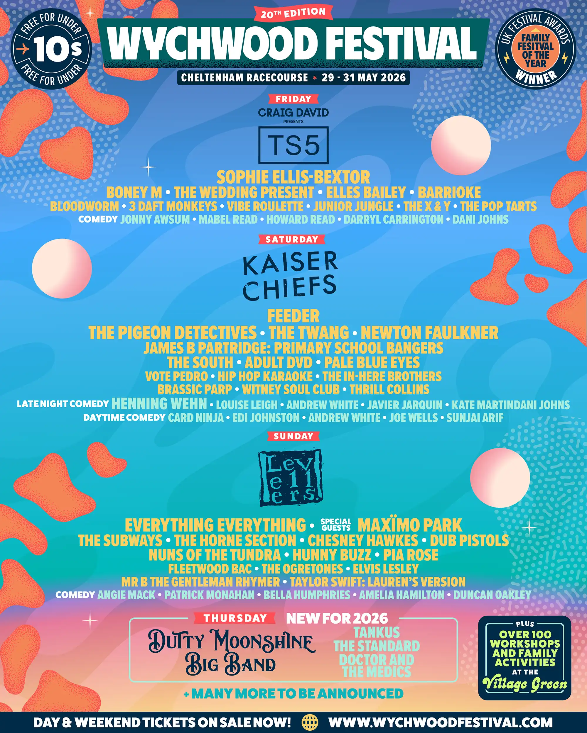 The line-up for the 20th Wychwood Festival, at Cheltenham Racecourse, Gloucestershire