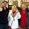 Simon Barfoot with Frome mayor Anita Collier and Donate IT trustee, Chris Simpson