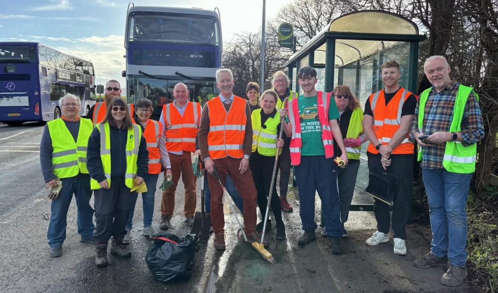 The community clean-up team, including MP Gideon Amos, on the A38 between Taunton and Wellington