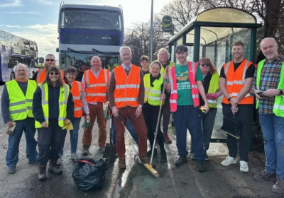 The community clean-up team, including MP Gideon Amos, on the A38 between Taunton and Wellington