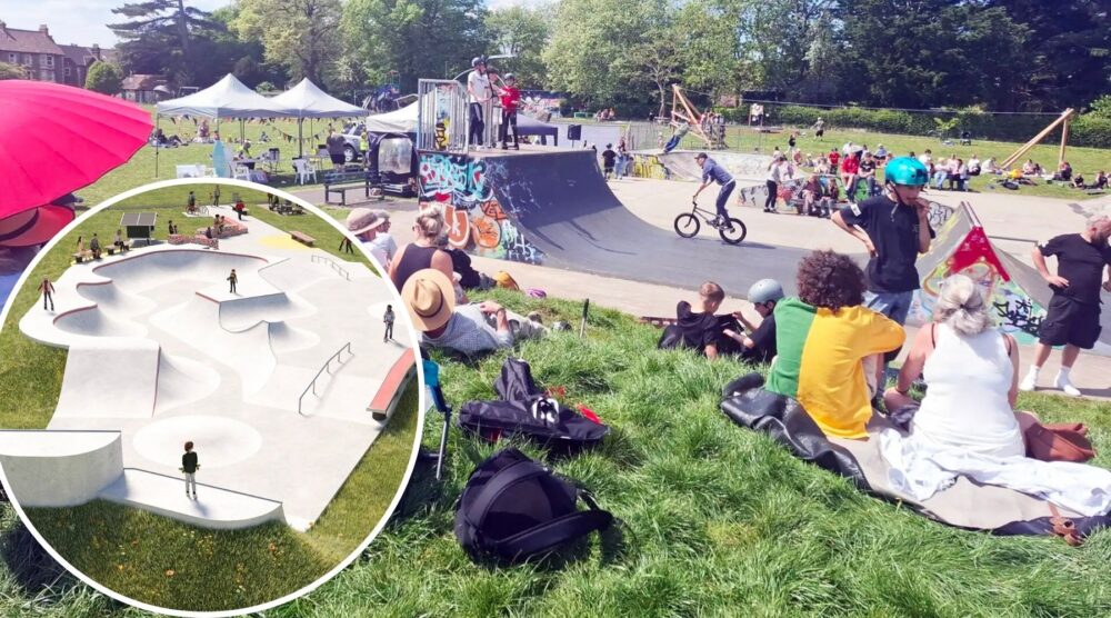 The new-look Frome Skatepark, inset, is set to replace ageing facilities in Mary Baily Park. Pictures: FTC