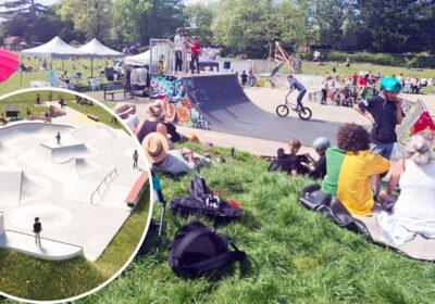 The new-look Frome Skatepark, inset, is set to replace ageing facilities in Mary Baily Park. Pictures: FTC